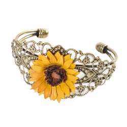 bracelet filigrane fleur de tournesol en cuir