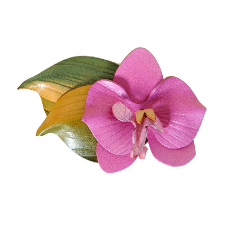 broche orchidée en cuir