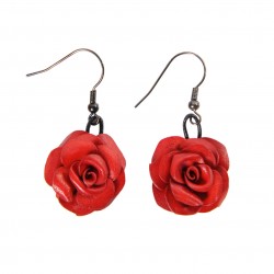 boucles d'oreilles roses en cuir rouges