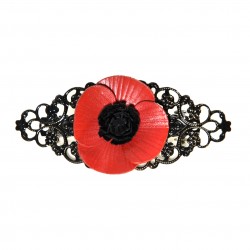 barrette filigrane et coquelicot en cuir