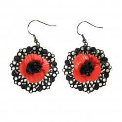 boucles d'oreilles coquelicot sur filigrane