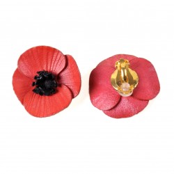 boucles d'oreilles clips coquelicot en cuir