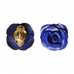 boucles d'oreilles roses en cuir bleues sur clips