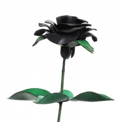 profil rose noire en cuir feuille collerette étoile et capsule de gland