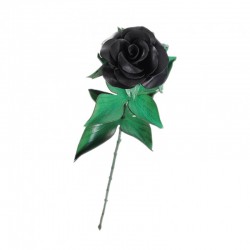 rose noire en cuir tige en troène et feuilles en cuir
