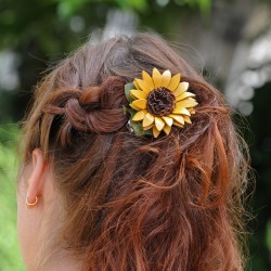 pince barrette tournesol en cuir