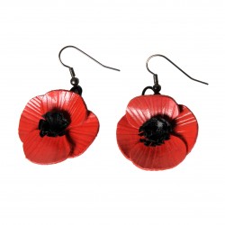 paire de boucles d'oreilles coquelicot en cuir rouge